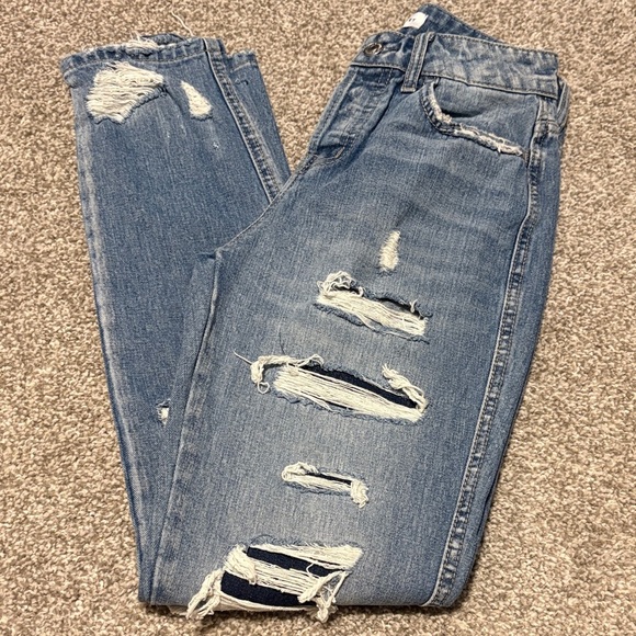 Flying Monkey Ultra High Rise Distressed Tapered Jeans - Picture 1 of 5